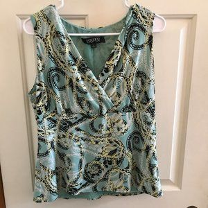 Pattern Cyan Sleeveless Kasper Blouse